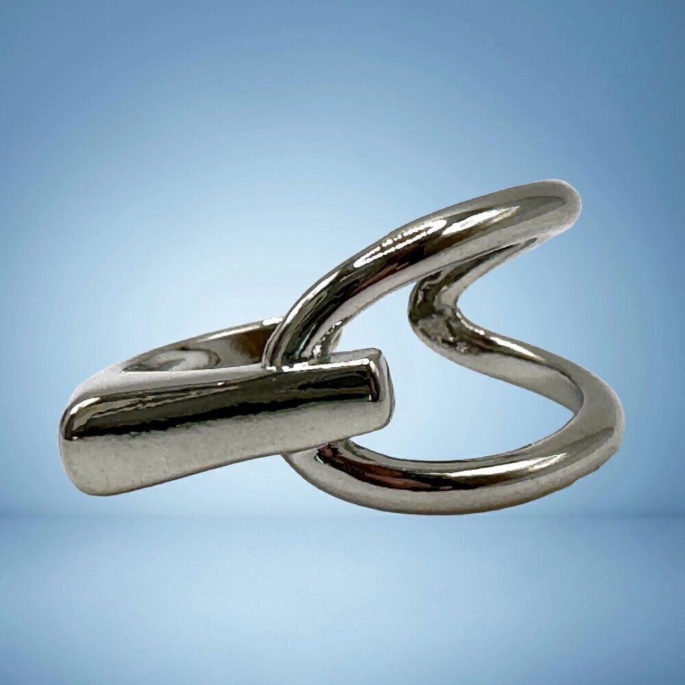 Sterling Silver 925 Adjustable Geometric Twist and Loop Ring #1447